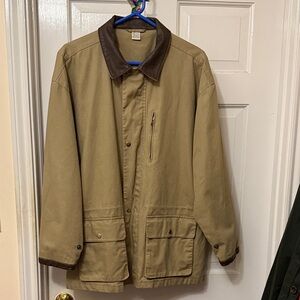 Vintage duck canvas lined work chore coat with leather trim